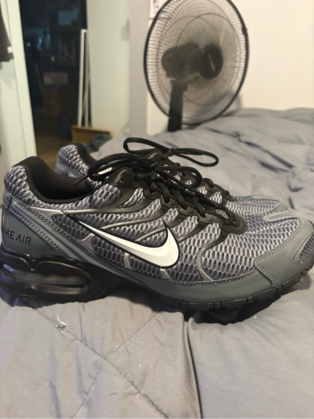 Nike Men's Grey and Black Air Mesh Running Shoes with White Swoosh